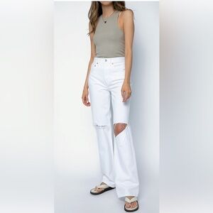 New RE/DONE 90s High Rise Loose Jean in White with Rips Size 28